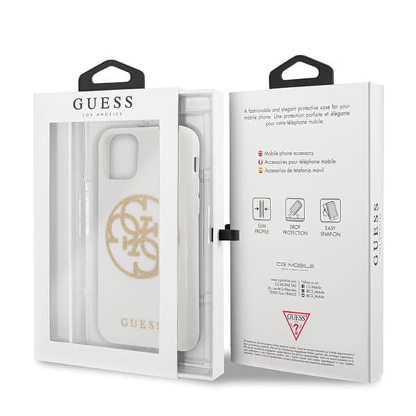 Guess Glitter 4G Circle Logo-skal till iPhone 11 Pro Max, vit/vit