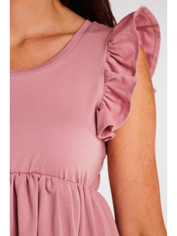Utsvängd miniklänning i bomullsjersey, rosa XL