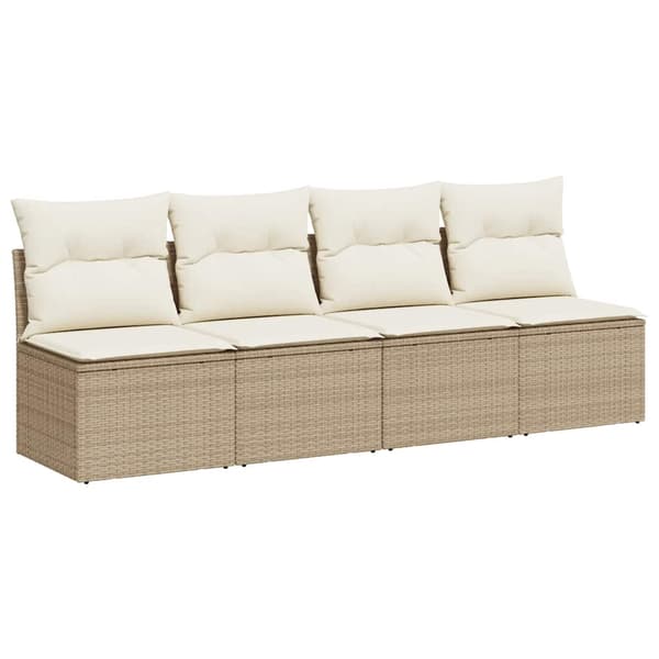 vidaXL Trädgårdssoffa med kuddar, 4-sits, beige, polyrotting