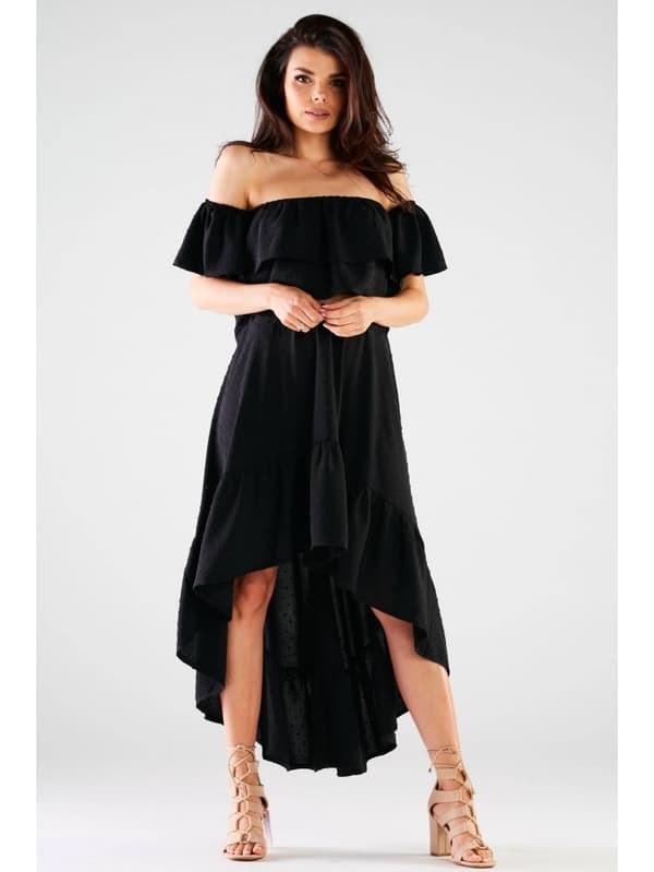 Sommer, luftig bluse, spansk stil, sort L/XL