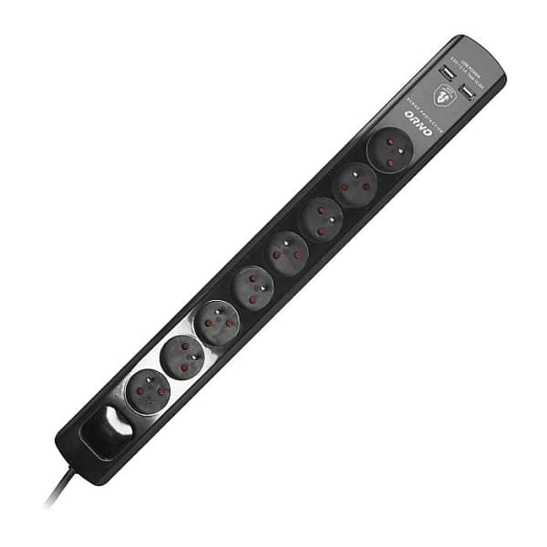 Strømskinne 8-vejs forlængerledning 2xUSB oplader 3m afbryder