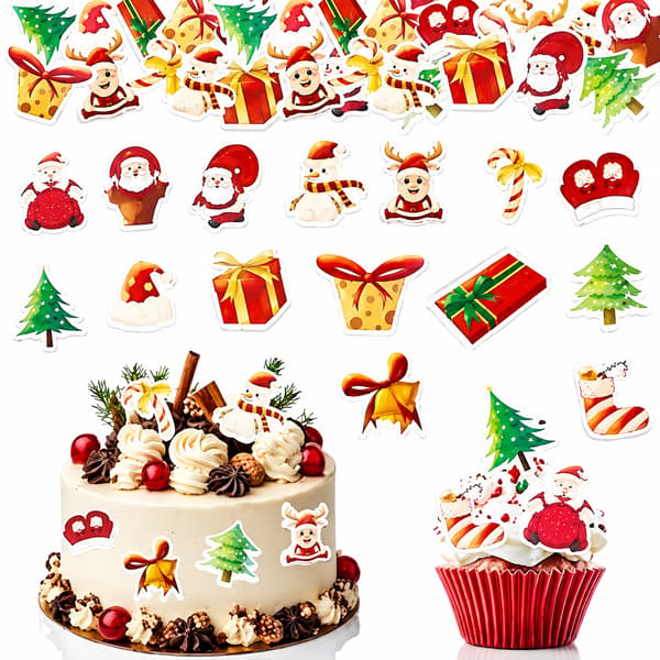Spiselige jule-cupcake-kagepynt 48 stk.