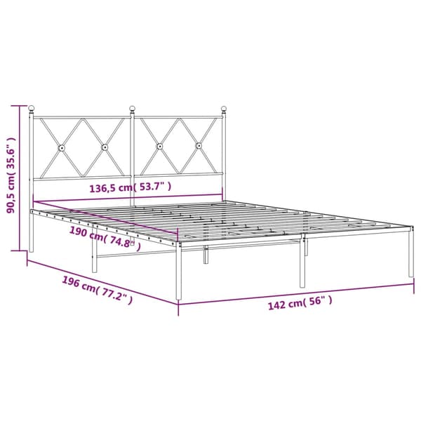vidaXL metalsengestel med hovedgærde sort 135x190 cm