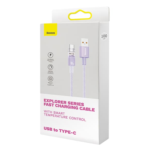 Explorer-kabel med temperatursensor USB-A USB-C 100W 1m - Lila