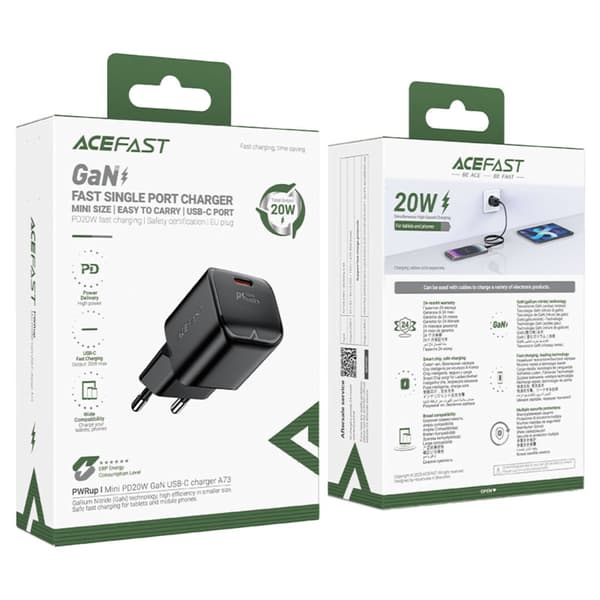 Mini GaN PD 20W USB-C -seinälaturi musta