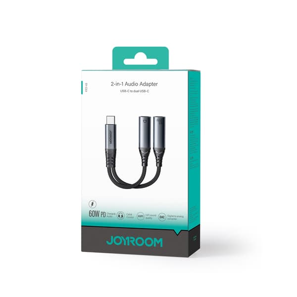 2-i-1 adapteroplader + hovedtelefoner USB-C til 2x USB-C sort