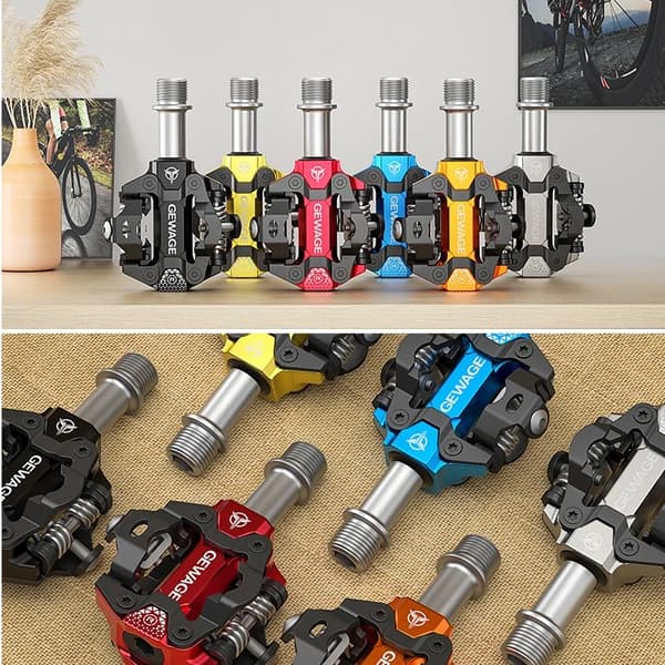 GEWAGE GE-152 Dobbeltsidede SPD Clipless Cykelpedaler med Klamper, Rød