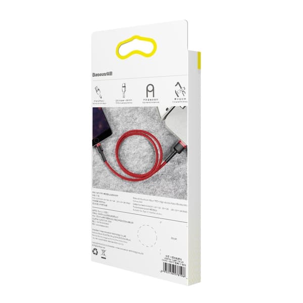 Holdbart Fleksibelt Kabel USB iPhone iPhone Lightning QC3.0 2.4A 0.5M Rød