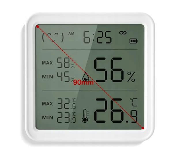 Tuya TH08Pro Bluetooth-sensor, stor LCD-skärm, temperatur och luftfuktighet, klocka
