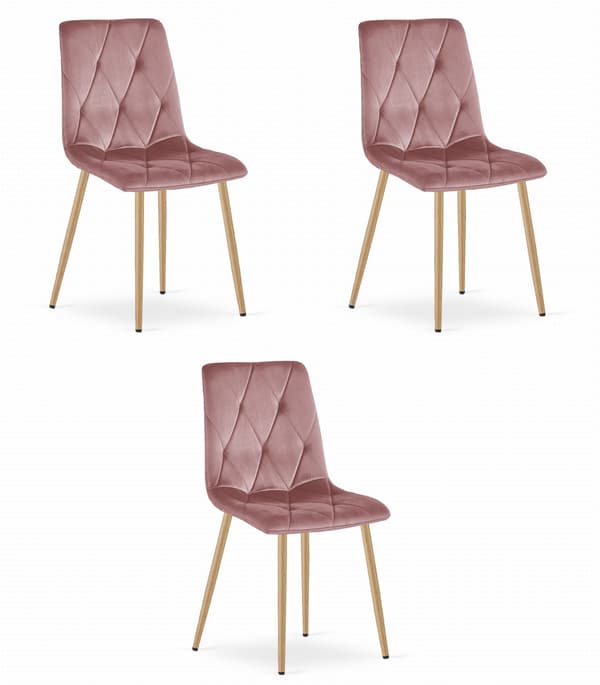 LIBRA stol - rosa sammet / träfärgade ben x 3