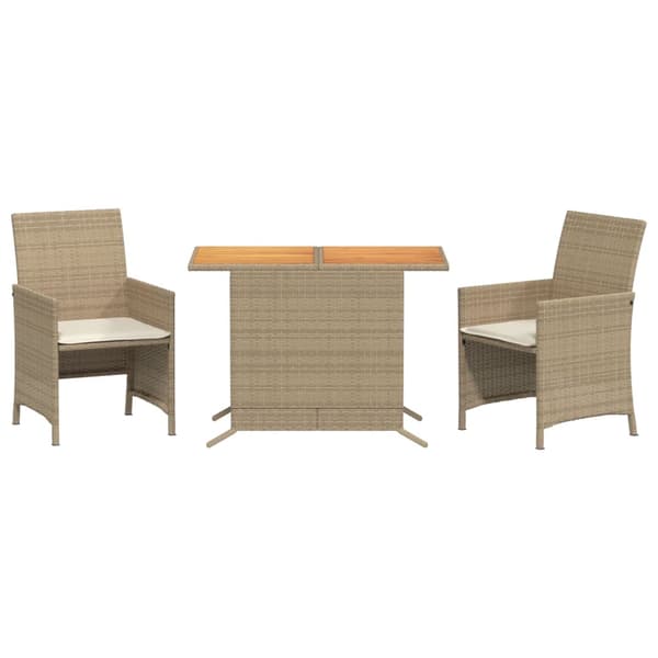 vidaXL 3-delat bistroset med kuddar, beige, polyrotting
