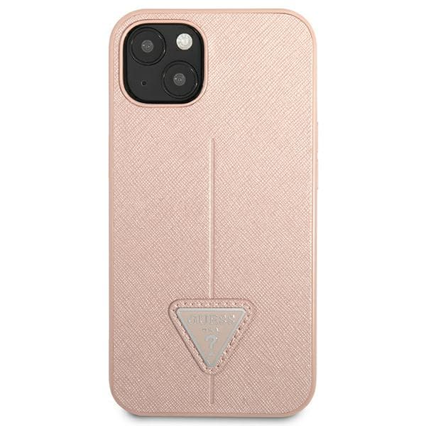 Guess Saffiano Triangle Logo-cover til iPhone 14 Plus, lyserød