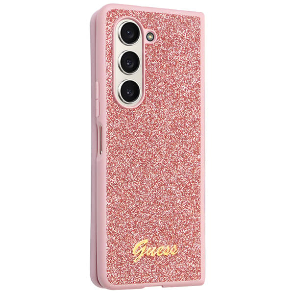Guess Glitter Script-skal till Galaxy Z Fold5, rosa