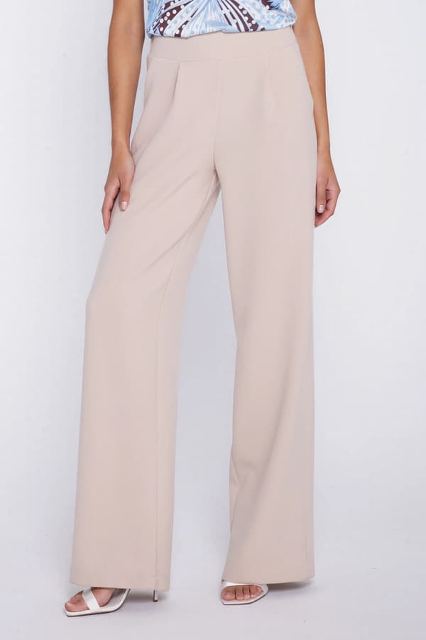 Byxor med bred midja och veck - beige 40