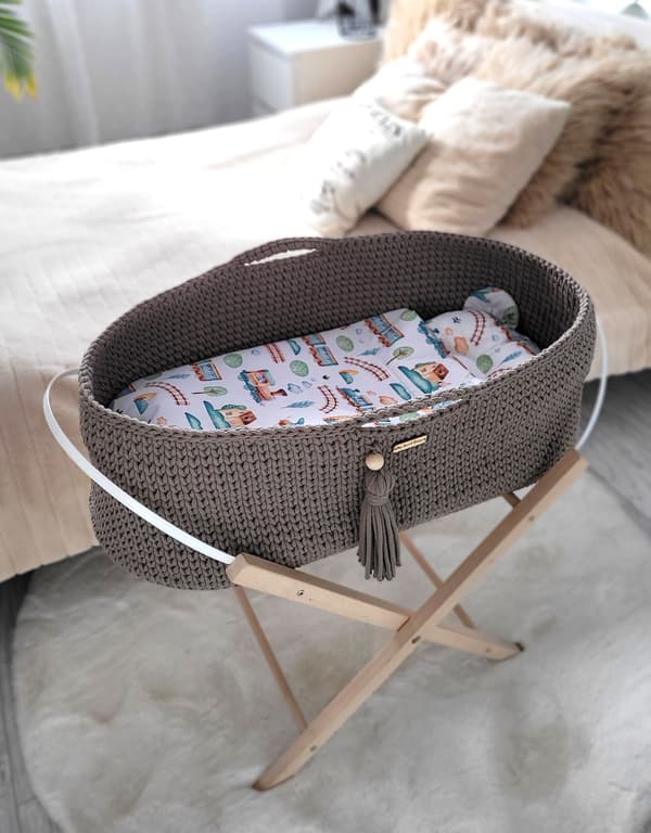 BOHO Håndlavet Moses-kurv med stativ - Mokka