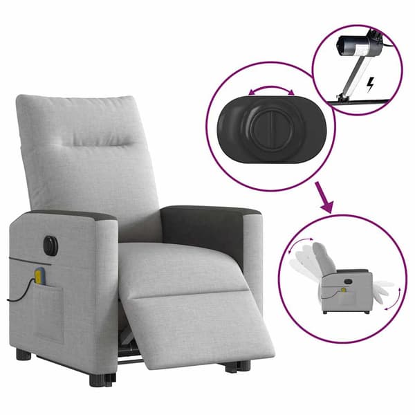 vidaXL Elektrisk lyftande massagefåtölj, vilstol, grå