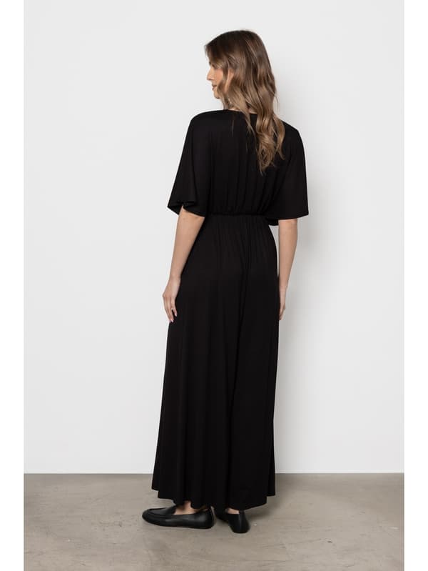 Sort elegant jumpsuit med omvendt bindebånd og vide ben S