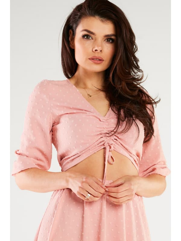 Pulverlyserød bluse med 3/4 ærmer XL