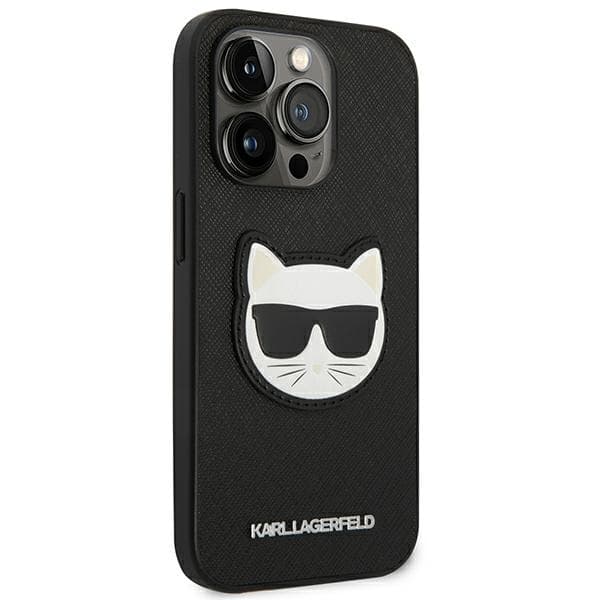 Karl Lagerfeld Saffiano Choupette Head Patch-etui til iPhone 14 Pro Max, sort