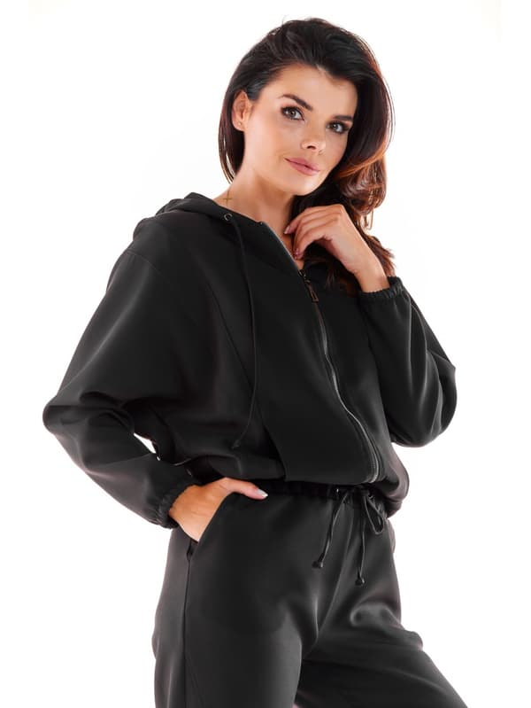 Kimonoærmebluse af stof, sort M