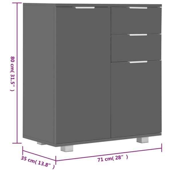 vidaXL højglans grå kommode 71 x 35 x 76 cm spånplade