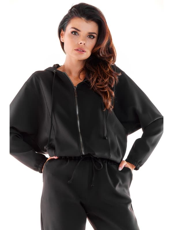 Kimonoærmebluse af stof, sort M