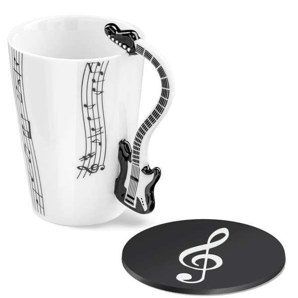 Musikduo-set - SVART ELGITARRMugg + underlägg