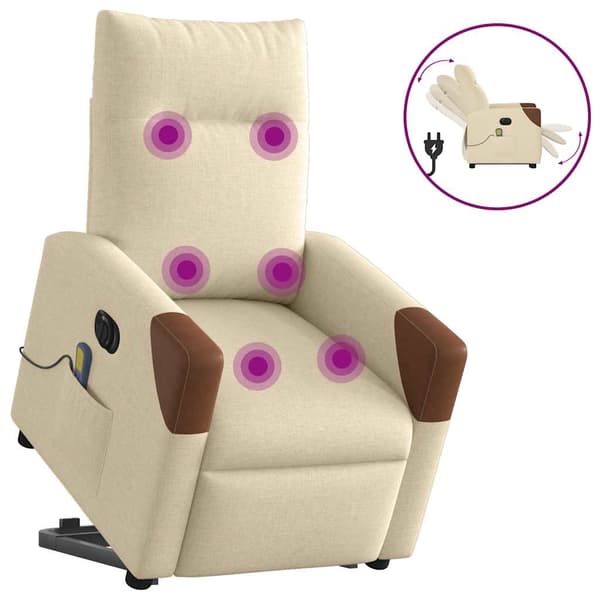 vidaXL Lyftbar massagefåtölj, elektrisk, vilstol, krämfärgad