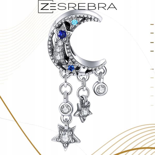 Charms måne stjerner sølv pr 925 perle perler farverige zirkoner