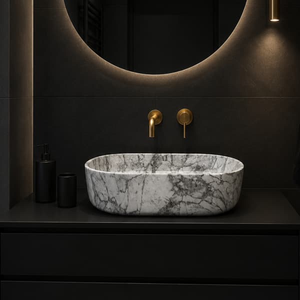 Oval bordvask 50×30 cm marmorsten - Aquaterris