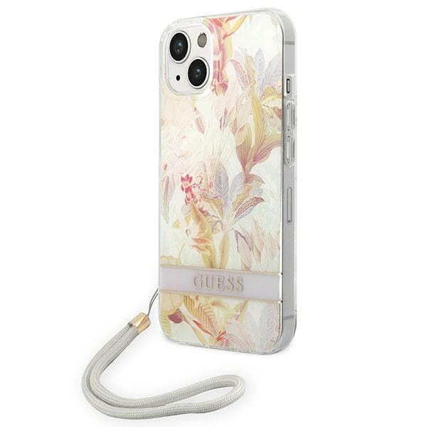 Guess Flower Strap-etui til iPhone 14 Plus, lilla