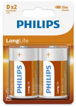 Philips LongLife D-batterier 2 st