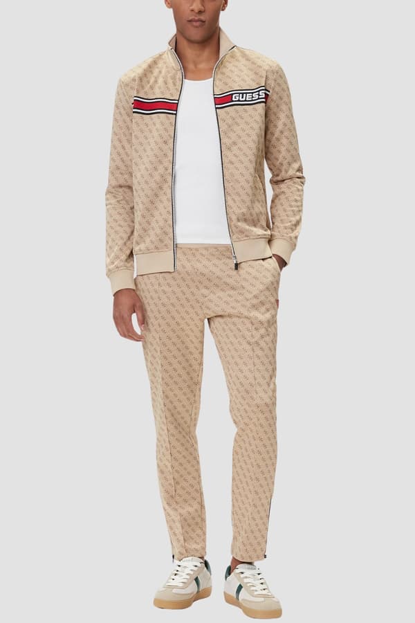 Guess Beige Herrtröja med Dragkedja och Monogram Korbin M