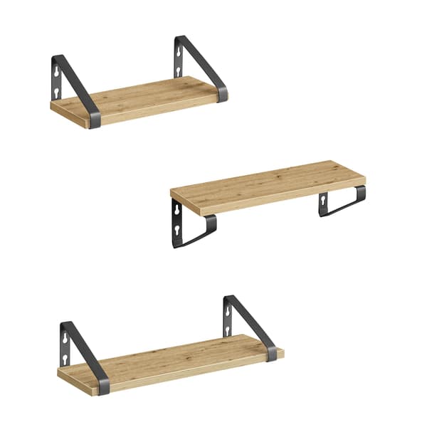 Sæt med 3 håndlavede vægreoler i egetræ, loftstil.
