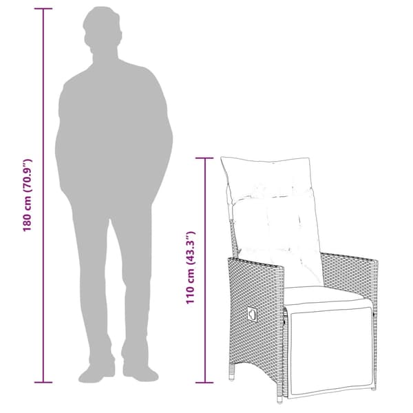 vidaXL havestol med hynder, sort polyrattan