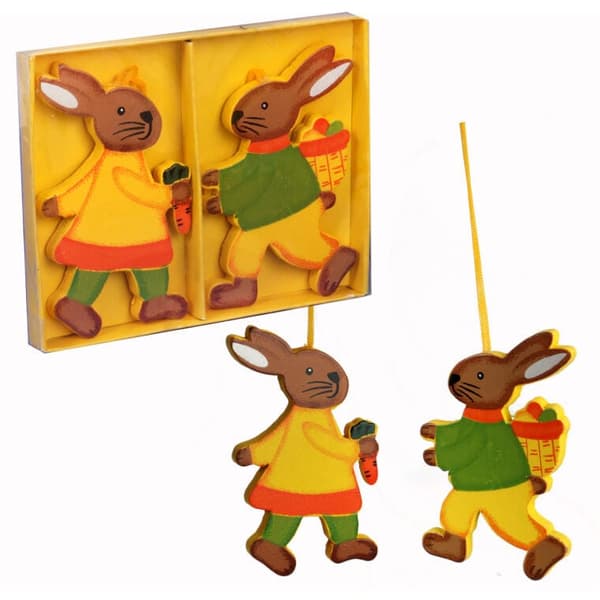 Trähänge med vårhare, 2 stycken, 7 cm, orange
