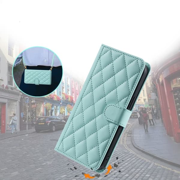 iPhone 16 Pro Max Rhombus Axelremsfodral i Läder, Grönt