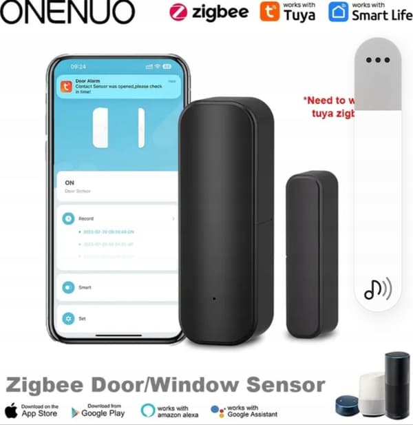 Sort trådløs døråbnersensor osv. Zigbee TUYA Gateway påkrævet