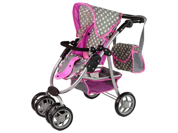 Dukkevogn 2 i 1 Gondoltaske Pink Stjerner