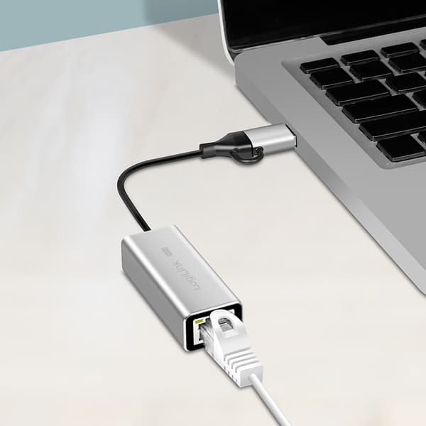 Logilink 2.5G USB-C/A netværksadapter, ideel til pc, Mac, hurtigt internet