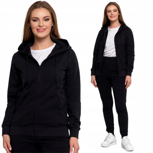 Damesweatshirt med hætte, bomuld, moderigtig, lynlås, blød, MORAJ M SORT