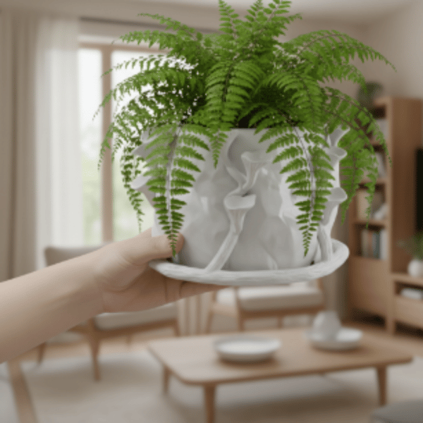 Modern vit svampformad blomkruka för växter, konstnärlig stil
