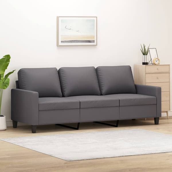 vidaXL 3-personers sofa, grå, 180 cm, kunstlæder