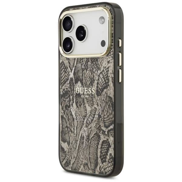 Guess MagSafe-etui med pythonmønster til iPhone 17 Pro Max, brunt
