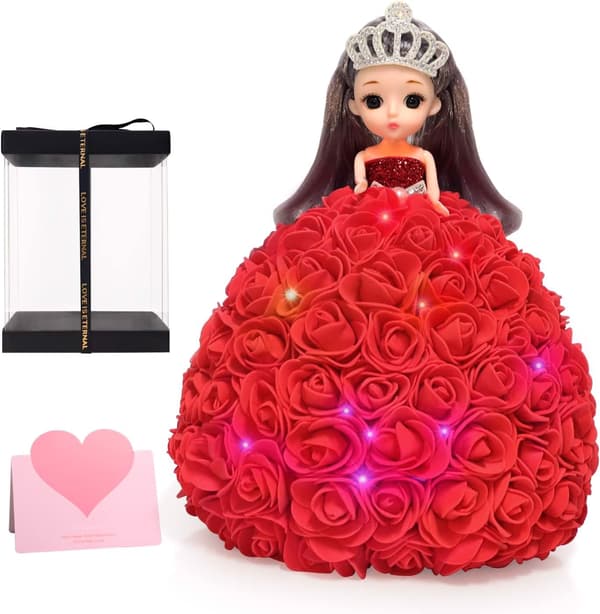 Blomsterprinsessedukke røde roser gave