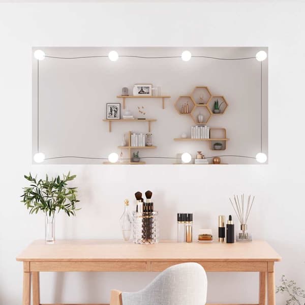 vidaXL Väggspegel med LED, 50x100 cm, Glas, Rektangulär