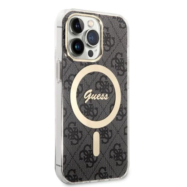 Guess GUBPP13XH4EACSK Etui + Oplader Sæt iPhone 13 Pro Max Sort/sort hårdt cover 4G Print MagSafe
