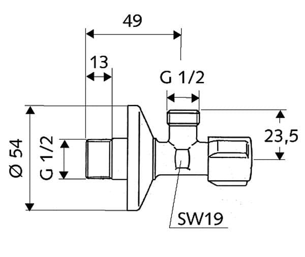 Komfortvinkelreguleringsventil 1/2"x1/2" forkromet med asag