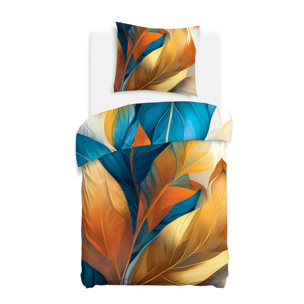 Sengesæt 140x200 SATIN BOMULD digitaltryk farve udtryk blad