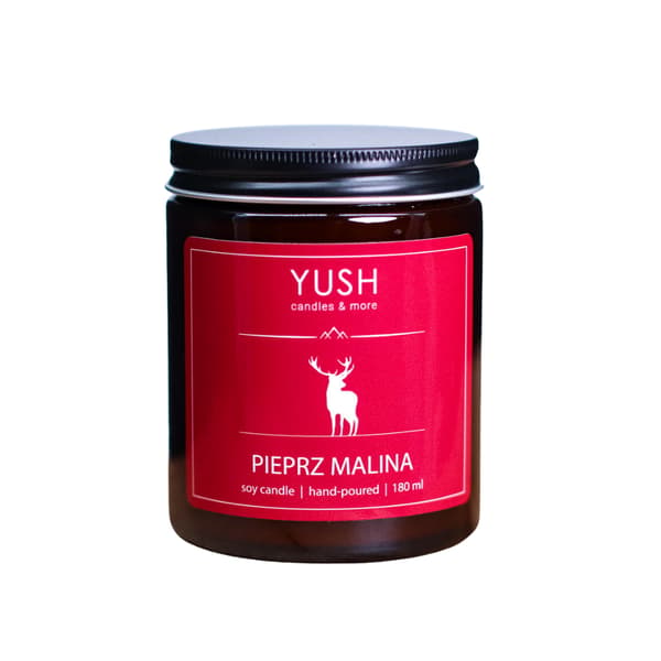 Peber Hindbær - DUFTLYS MED SOJA - YUSH - 180ml